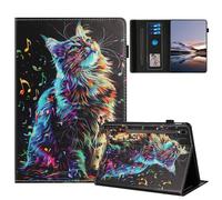 TEDTIKJT Funda Compatible con Samsung Galaxy Tab S10 FE+ 13.1" 2025 SM-X620 X626 Funda PU Cuero Flip Cover Patrón Pintado con Ranura para Tarjetas Stand Protectora Carcasa,Music Cat