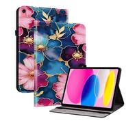 TEDTIKJT Funda para iPad 11th Generation 11" 2025 Carcasa para iPad 10th Gen 10.9" 2022 Patrón Pintado Funda Flip Cuero Protectora con Función de Soporte Tableta Carcasa,Flores en Oro Azul