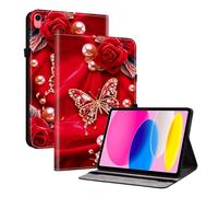 TEDTIKJT Funda para iPad 11th Generation 11" 2025 Carcasa para iPad 10th Gen 10.9" 2022 Patrón Pintado Funda Flip Cuero Protectora con Función de Soporte Tableta Carcasa,Perlas Mariposa Rosa