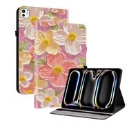 TEDTIKJT Funda para iPad Pro 11 11" 2024 2025 Carcasa Patrón Pintado PU Cuero Flip Cover Carcasa Protectora de Tableta con Función de Soporte para iPad Pro 11 Funda,Flores Rosadas