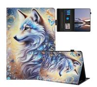 TEDTIKJT Funda para Lenovo Tab P11 11" 2021 TB-J606F Funda PU Cuero Flip Cover con Ranura para Tarjetas Stand Protectora Patrón Pintado Carcasa para Lenovo Tab P11 11" Cover,Lobo Blanco de ensueño