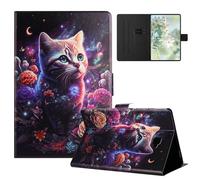 TEDTIKJT Funda para Samsung Galaxy Tab A 10.1 2016 SM-T580 T585 Carcasa Funda PU Cuero Flip Stand Protectora Funda para Samsung Galaxy Tab A 10.1 2016 Carcasa Cover,Patrón Pintado Gato de Flores