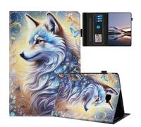 TEDTIKJT Funda para Samsung Galaxy Tab A 10.1 2016 SM-T580 T585 Funda Cover PU Cuero Flip Stand Protectora Carcasa para Samsung Galaxy Tab A 10.1 2016 Cover,Patrón Pintado Lobo Blanco de ensueño