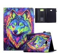 TEDTIKJT Funda para Samsung Galaxy Tab A 10.1 2016 SM-T580 T585 Tablet Carcasa Case Flip Cover Patrón Pintado Stand Protectora para Tablet Samsung Galaxy Tab A 10.1 2016 Funda (Colorido Lobo)
