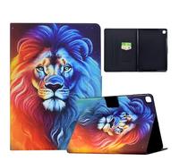 TEDTIKJT Funda para Samsung Galaxy Tab A 10.1 2019 SM-T510 T515 Carcasa Flip Cover PU Cuero Patrón Animal Stand Protectora para Samsung Galaxy Tab A 10.1 2019 Funda,León Azul