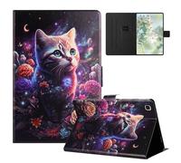 TEDTIKJT Funda para Samsung Galaxy Tab A 10.1 2019 SM-T510 T515 Carcasa Funda PU Cuero Flip Stand Protectora Cover para Samsung Galaxy Tab A 10.1 2019 Carcasa Cover,Patrón Pintado Gato de Flores