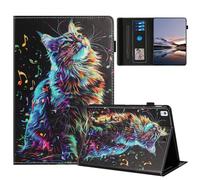 TEDTIKJT Funda para Samsung Galaxy Tab A 10.1 2019 SM-T510 T515 Funda Cover PU Cuero Flip Stand Protectora Carcasa para Samsung Galaxy Tab A 10.1 2019 Funda,Patrón Pintado Music Cat