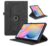 TEDTIKJT Funda para Samsung Galaxy Tab A 10.1" 2019 SM-T510/T515/T517 PU Cuero Folio Tablet Protectora Cover 360°Carcasa Giratoria de ángulo Múltiple con Soporte Función, Negro Árboles