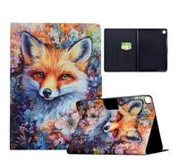 TEDTIKJT Funda para Samsung Galaxy Tab A7 10.4" 2020 SM-T500 T505 Carcasa Flip Cover Patrón Animal Stand Protectora para Samsung Galaxy Tab A7 Funda con Auto-Sueño/Estela,Zorro de Flores Azules
