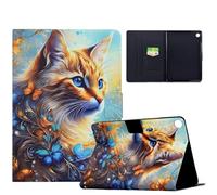 TEDTIKJT Funda para Samsung Galaxy Tab A8 10.5" 2021 SM-X200 X205 Carcasa Flip Cover Patrón Animal Stand Protectora para Samsung Galaxy Tab A8 Funda con Auto-Sueño/Estela,Blue Butterfly Cat