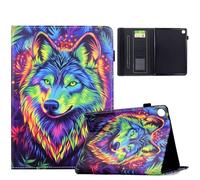 TEDTIKJT Funda para Samsung Galaxy Tab A9/A11 8.7" X110 X115 X133 X135 Tablet Carcasa Flip Cover PU Cuero Patrón Pintado Stand Protectora para Galaxy Tab A11 Funda Tablet Case (Colorido Lobo)