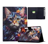 TEDTIKJT Funda para Samsung Galaxy Tab S10 FE+ 13.1" 2025 Carcasa Flip Cover Patrón Animal Stand Protectora para Samsung Galaxy Tab S10 FE Plus Funda con Auto-Sueño/Estela,Blue Flower Cat