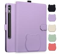 TEDTIKJT Funda para Samsung Galaxy Tab S10 Plus/S9+/S8+ 12.4" SM-X820 X810 X800 Carcasa Folio PU Cuero Soporte Protectora Patrón de Cabeza de Gato Tableta Cover con Auto-Sueño/Estela,Morado