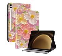 TEDTIKJT Funda para Samsung Galaxy Tab S10+/S9+/S9 FE+ 12.4" Carcasa X820 X810 X610 Flip Patrón Pintado PU Cuero Funda Carcasa Protectora de Tableta con Función de Soporte,Flores Rosadas