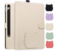 TEDTIKJT Funda para Samsung Galaxy Tab S10/S9/S9 FE/S8/S7 11" Funda Protectora Carcasa Case Folio PU Cuero Función de Soporte Patrón de Cabeza de Gato Tableta Cover con Auto-Sueño/Estela,Albaricoque
