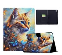 TEDTIKJT Funda para Samsung Galaxy Tab S6 Lite 10.4" 2024/2022/2020 SM-P610 P620 Carcasa PU Cuero Flip Cover Patrón Animal Stand Protectora Funda con Auto-Sueño/Estela,Blue Butterfly Cat