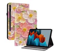 TEDTIKJT Funda para Samsung Galaxy Tab S8 Carcasa/Tab S7 11" T870 T875 X700 X706 Flip Cover Patrón Pintado Cuero Funda Carcasa Protectora de Tableta con Función de Soporte,Flores Rosadas