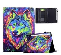TEDTIKJT Funda para Samsung Galaxy Tab S9/S9 FE/S10 FE 11" SM-X710 X510 X520 Tablet Carcasa PU Cuero Flip Cover Patrón Pintado Stand Protectora para Galaxy Tab S10 FE Funda Case (Colorido Lobo)