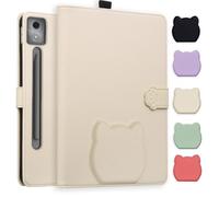 TEDTIKJT Funda para Tableta Lenovo Xiaoxin Pad Pro 12.7" 2025 TB375FC Carcasa Case Folio PU Cuero Función de Soporte Protectora Funda Lindo Patrón de Cabeza de Gato Tableta Cover,Albaricoque