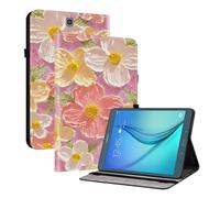 TEDTIKJT Funda para Tableta Samsung Galaxy Tab A 9.7" T550 T555 Flip Cover Case Patrón Pintado Cuero Funda Carcasa Protectora de Tableta con Función de Soporte,Flores Rosadas
