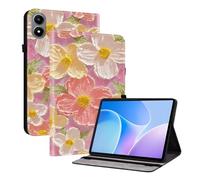 TEDTIKJT Tableta Funda Compatible con Nokia T20 10.4" 2021 Flip Cover PU Cuero Patrón Pintado Funda Carcasa Protectora de Tableta con Función de Soporte para Nokia T20 Case,Flores Rosadas