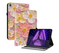 TEDTIKJT Tableta Funda para Lenovo Tab K10 10.3" 2021 Flip Cover Case X6C6F X6C6X Patrón Pintado PU Cuero Funda Carcasa Protectora de Tableta con Función de Soporte,Flores Rosadas