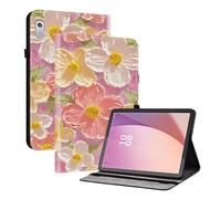TEDTIKJT Tableta Funda para Lenovo Tab M9 9" 2022 TB310FU Flip Cover PU Cuero Patrón Pintado Carcasa Protectora de Tableta con Función de Soporte para Lenovo Tab M9 Case,Flores Rosadas
