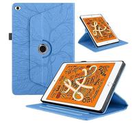 TEDTIKJT Tabletas Funda Compatible iPad Mini 5 2019/ Mini 4/3/2/1 PU Cuero Flip Protectora Cover iPad Mini 5 7.9" 360°Carcasa Giratoria de Soporte ángulo Múltiple con Auto-Sueño/Estela,Azul Árboles