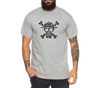 Tee Kiki Logo Used - Camiseta para Hombre Sombrero de Paja Luffy Zoro One Monkey D. Pirate Ace Piece Goku Anime Ruffy, Talla:S, Color:Gris Brezo
