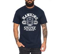 Tee Kiki Stranger School - Camiseta de Hombre Things Demogorgon Elfie Dustin Jane Hopper Upside Down TV BLU-Ray DVD, Farbe2:Azul Oscuro, Größe2:XXX-Large