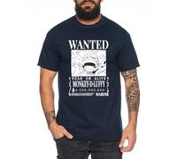 Tee Kiki Wanted Luffy - Camiseta para Hombre Sombrero de Paja Luffy Zoro One Monkey D. Pirate Ace Piece Goku Anime Ruffy, Talla:S, Color:Azul Oscuro