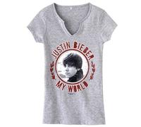 Tee-Shirt Fille Justin Bieber Gris - My World - Taille 10 - 12 ans
