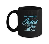 Teegarb Letter Blanket Taza de café divertida con texto en inglés "All I Need Is Jesus And My Cat Kitten"