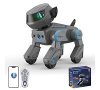 Teeggi Robot perro juguete teledirigido, robot programable para niños de 3 a 12 años, cantar bailando interactuar, perro robot inteligente admite control de la aplicación, efectos de luz (gris)