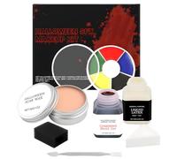 Teegxddy Maquillaje Halloween Profesional,Maquillaje De Halloween,Artificial,Makeup,Moretón Herida Cara Cuerpo Pintura+Cera Cicatriz+Látex Líquido+Sangre Falsa.