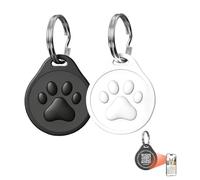 Teegxddy Placa QR-code antipérdida para mascotas, 2pz blanco-negro | Plástico ABS resistente｜Código QR identificativo｜Diseño huella｜Anillo metálico｜Set 2pz blanco-negro antipérdida