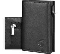 TEEHON Cartera Compacta para Hombre, Cuero, RFID con Monedero y Caja de Regalo - Negro
