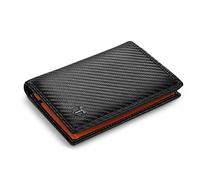 TEEHON Cartera Hombre, Cartera Vertical Cuero de Fibra de Carbono, con RIFD Protección, 13 Ranuras para Tarjetas, con Cremallera, Regalo para Hombre de Navidad, Cumpleaños(Negro y Naranja)
