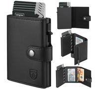 TEEHON Cartera para Hombre con Protección RFID en Cuero sintético, Tarjetero Hombre con 5 Tarjetero, Cartera con Compartimiento Billetes, Monedero & Ventana ID Cierre de Botón - Negro