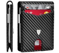 TEEHON Cartera para Hombre Slim Fibra de Carbono con Bloqueo RFID, Tarjetero Hombre Ranuras para Tarjetas de Crédito, Clip para Billetes, Cartera Hombre Bi-Fold - Negro. (Negro)