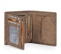 TEEHON Carteras para Hombre de Cuero, Tarjetero Hombre con Bloqueo RFID con 12 Tarjeteros, 1 Ventana para ID y Foto, Bolsillo para Monedas, Compartimentos para Billetes, con Caja de Regalo - Marrón