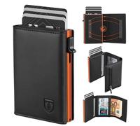 TEEHON Carteras para Hombre, Tarjetero Hombre con Bloqueo RFID Magnético, Bolsillo para Monedas, Compartimento para Billetes, Caja de Regalo - Negro Naranja