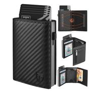 TEEHON Carteras para Hombre, Tarjetero Hombre con Bloqueo RFID Magnético, Fibra de Carbon Cartera con Monedero & Compartimentos para Billetes & Ventana ID (Clásico, Gris)