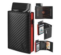 TEEHON Carteras para Hombre, Tarjetero Hombre con Bloqueo RFID Magnético, Fibra de Carbon Cartera con Monedero & Compartimentos para Billetes & Ventana ID (Clásico, Rojo)