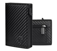 TEEHON Tarjeteros para Tarjetas de Credito | Cartera para Mujer con Monedero | Automática Pop-up Billeteras de Protección RFID | Billetes de Fibra de Carbono | Regalos para Hombres | Negro