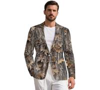teeinprint Chaqueta deportiva para hombre, con estampado de hojas de árbol de camuflaje, chaqueta de traje de negocios con un solo botón, Camo Hunting Forest Leaf, S