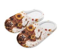 teeinprint Pantuflas de casa de otoño para mujer, cómodas, de franela, con puntera cerrada, reutilizables, zapatos de spa para invitados, Hojas de arce otoñales de vaca de las tierras, 40.5/41.5 EU