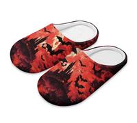 teeinprint Pantuflas de spa de Halloween para mujeres y hombres, pantuflas de casa con puntera cerrada, de espuma viscoelástica, para hotel, viajes, Casa encantada de Halloween, 40.5/41.5 EU