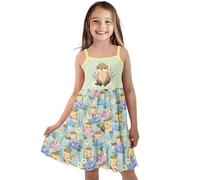 teeinprint Vestido de verano para niñas, casual, con tirantes delgados, escalonados, cuello redondo, largo hasta la rodilla, Flor de nutria, 13-14 años