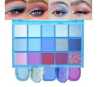 Teekerwang 15 Colors Green Matte Eyeshadow Blue Purple Eyeshadow Palette, Highly Pigmented Shimmer Metallic Eye Shadow Pallets, Long-lasting Waterproof Make up Pallet for Women (Blue.)